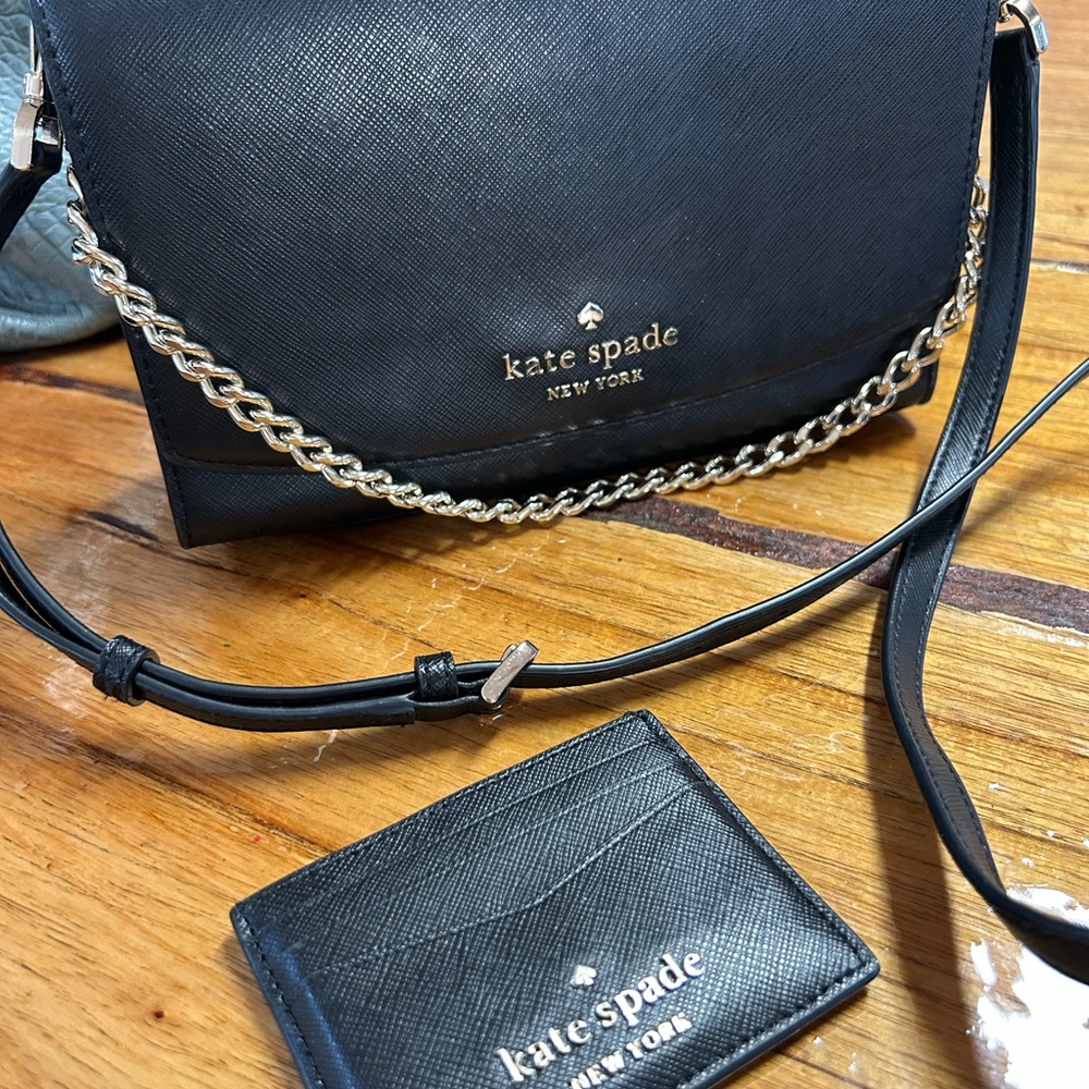 kate spade Black Leather Crossbody with silver Chain